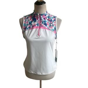 Kyoden Golf Women’s Sleeveless Tank Size Petite Small Hawaii Print Blue White